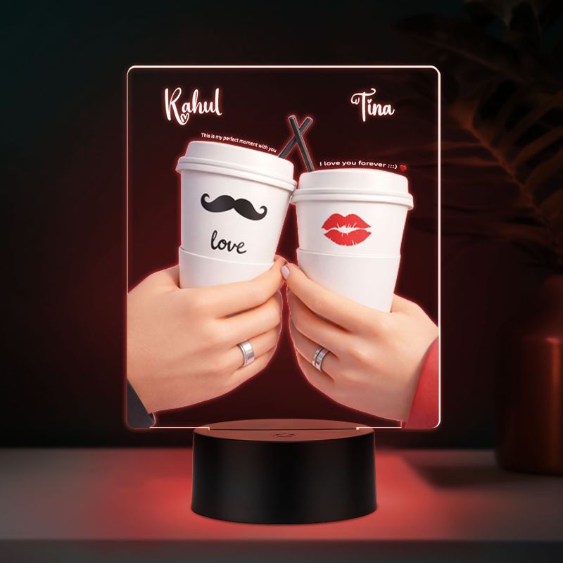Personalized Coffee Cups Cute LED Night Light Customizable Names, Multicolor Changing Light Gift for Valentines Day, Girlfriend Boyfriend Romantic Gift